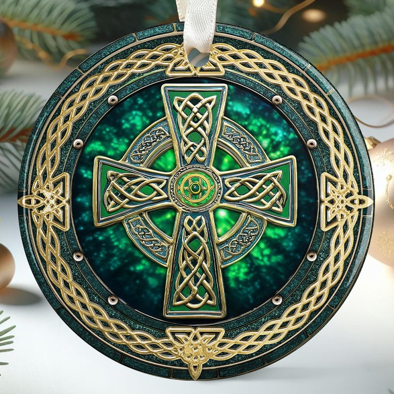 TEEBIM Irish Christmas Ornaments, Ireland Christmas Ornament 2025 - Ireland Notre Dame Ornament for Tree - Irish Gifts for Women, Blessing Cross Gifts - Ceramic Ornament 2025 - Image 1